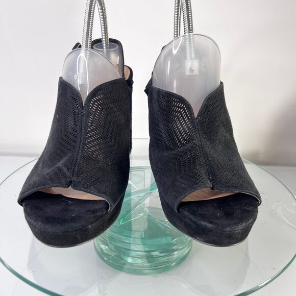Vince Camuto Jenseya Platform Sandals Black Suede Leather perforated - Picture 4 of 10